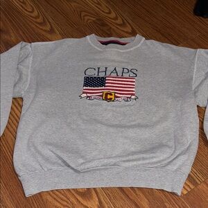 Vintage 90 Chaps Ralph Lauren‎ American Flag Logo Heavyweight Gray Sweat Shirt M